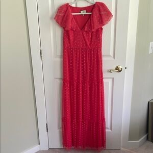 Tuckernuck Orange and Pink Ruffled Tiered Maxi Dress